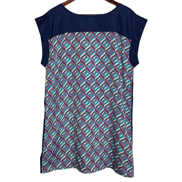 Ya Los Angeles Geometric Graphic Print Boatneck Mini Short Shift Dress Large L - Picture 1 of 15